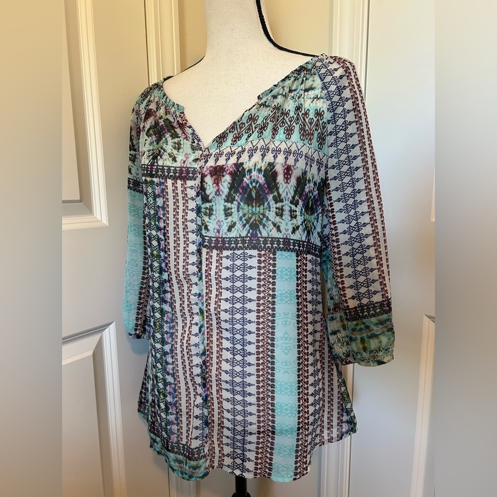 Beautiful boho colorful pattern sheer blouse
